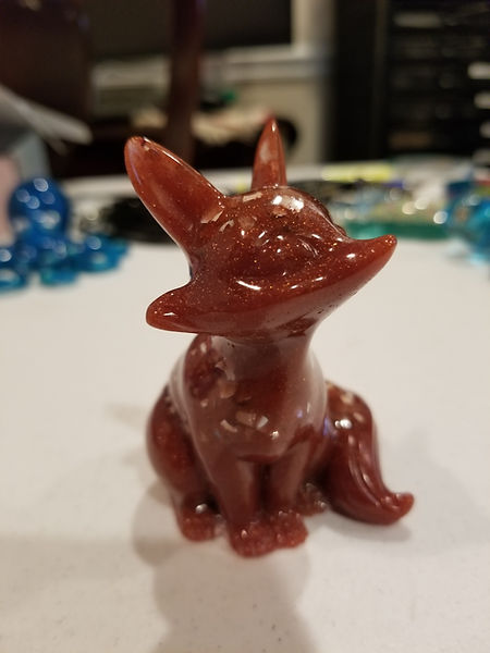Fox Fun | 3" red resin fox with silvery glass bits | resin | resin art | resin craft | resin artist | resin crafter | fox | fox decor