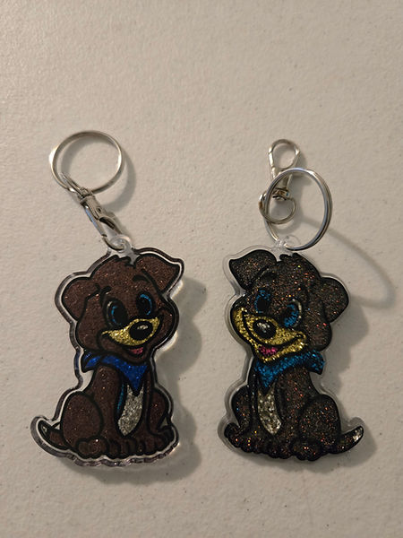 Puppy Love | 1.5" puppy key chains in glitter varnish and UV resin | resin | resin art | resin craft | resin crafter | puppy love | puppies | glitter varnish| keychains for sale | key chains