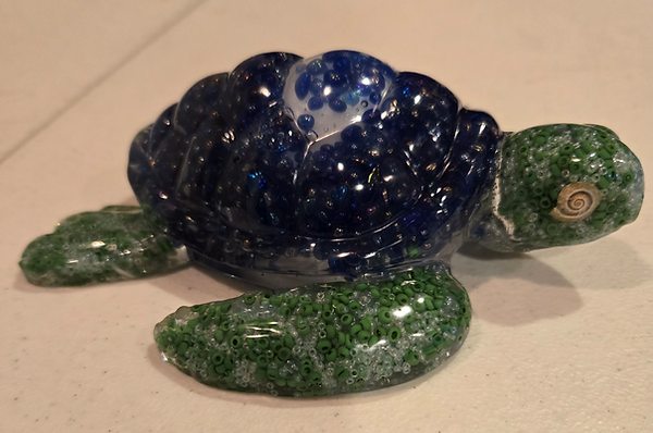 Beady Turtle | 6" resin turtle nightlight with blue and green beads | resin | resin art | resin artwork | resin artist | turtles | turtle love | turtle decor