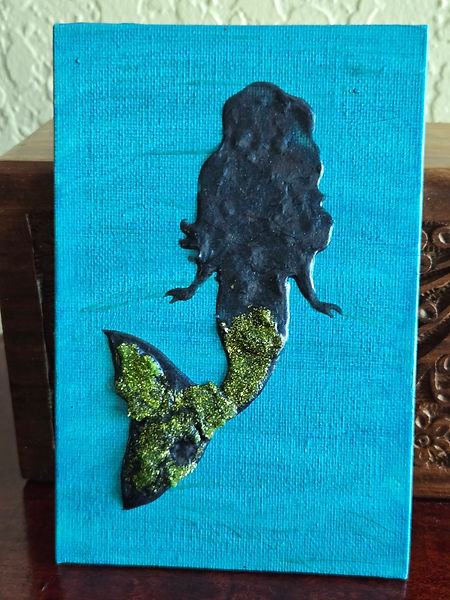 Mermaid in Blue | 4x6 acrylic painting of a blue mermaid with green scales (glitter) | mermaid | mermaid life | acrylic painting | acrylic art