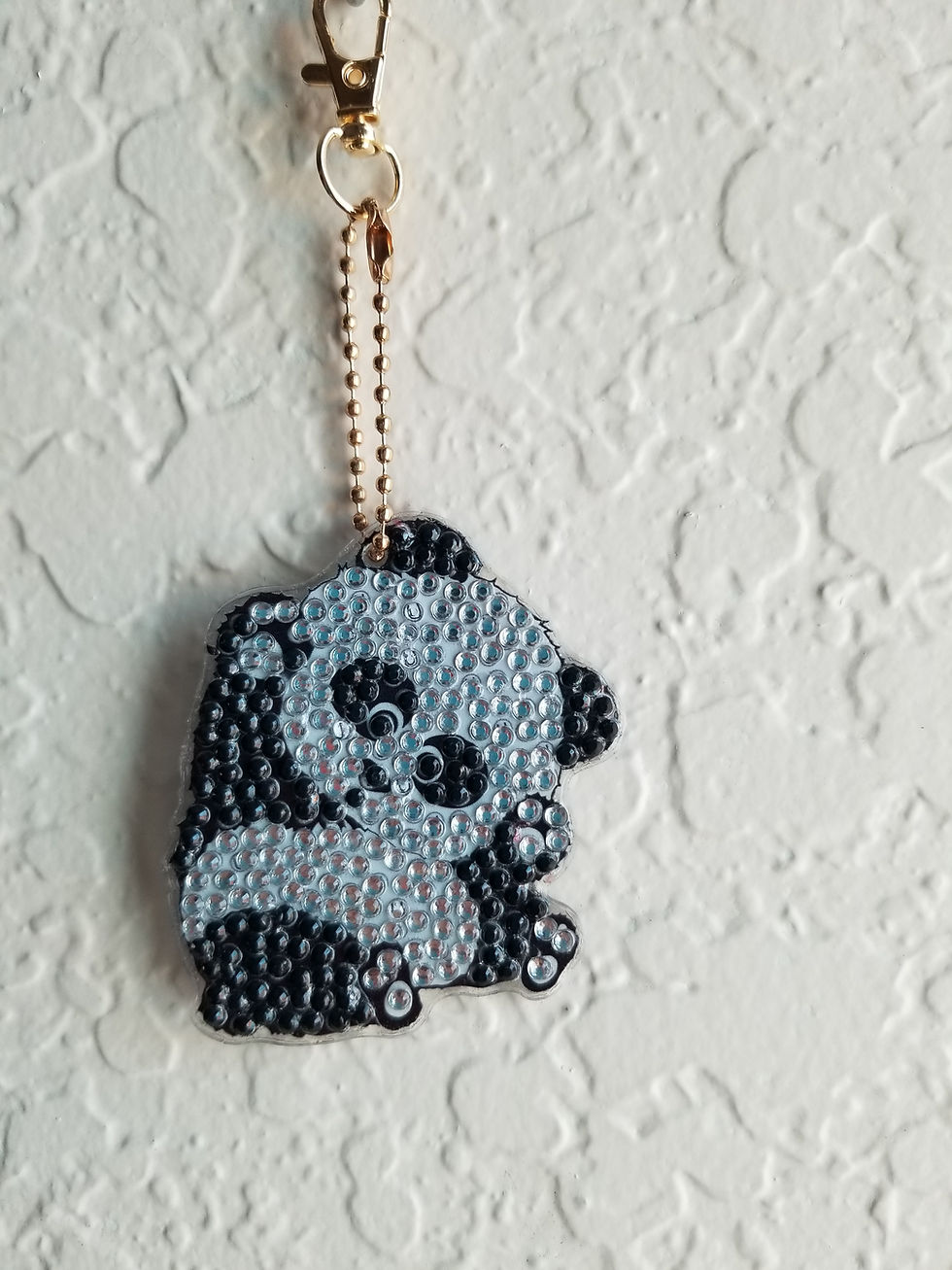 Panda Keychain | 2" bead painted panda keychain on an acrylic base | panda | pandas | keychains for sale | diamond dotz | bead painting 