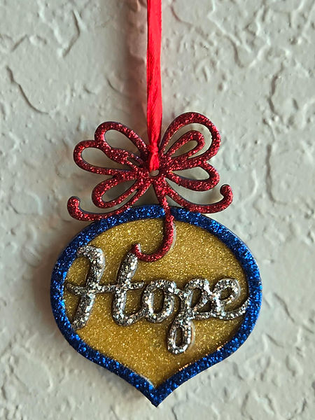 Hope | 2.5" wooden Christmas ornament with Hope in silver lettering, red bow and blue surrounding and gold resin back |Resin |Resin Crafting | resin artwork Peace Decor |Christmas decorationsÂ