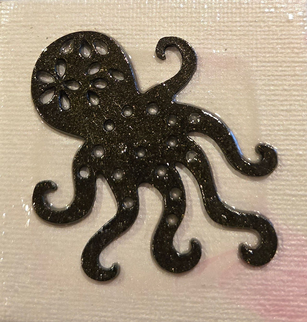Octopus Love | 2.5 " mini canvas magnet in pinks/whites with black octopus wood cut out attached with triple thick glaze| fluid art | fluid artist | octopus