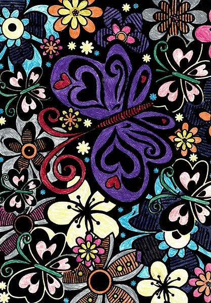 Flowers and Butterflies| various colors on black background |coloring |coloringbook |makeitwithmichaels|coloringbookforadults |coloringtherapy