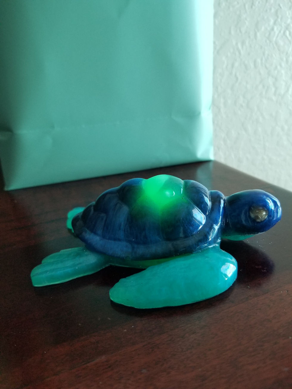 Turtle Nightlight | a 6" blue/green resin turtle with variable colored nightlight | resin | resin artist | resin artwork | turtles | turtle power