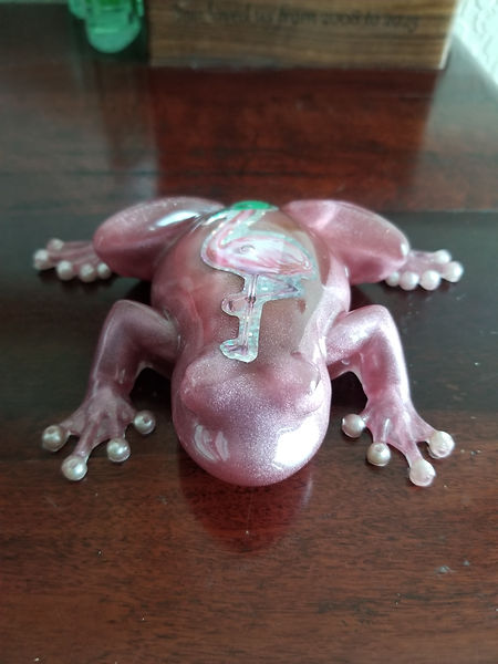 Football Fan Flamingo Frog | 6" pink resin frog with a football fan falmingo on its back and he has faux pearl toes | resin | resin crafts | frogs | flamingos | flamingo frog | flamingo fun | frog fun | flamingo decor | frog decor | football flamingo