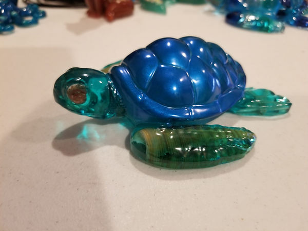 Turtle Nightlight | 6" resin turtle in sea green and sea blue with seashells and star fish in his flippers with seashell eyes | resin | resin art | resin craft | resin artist | resin crafter | turtles | turtle love | turtle decor
