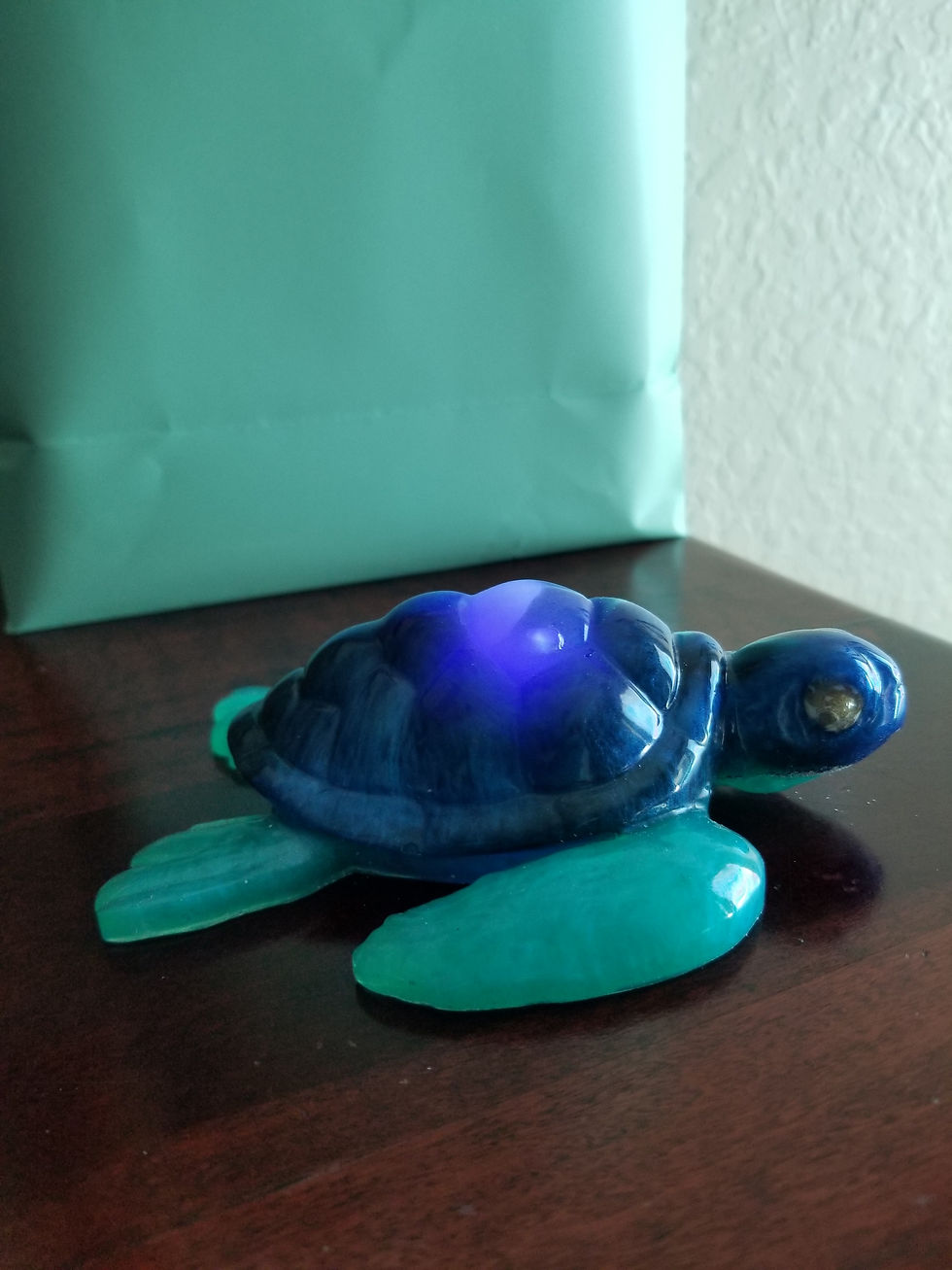Turtle Nightlight | a 6" blue/green resin turtle with variable colored nightlight | resin | resin artist | resin artwork | turtles | turtle power