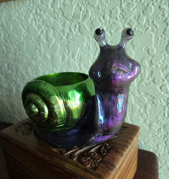 Snail Love | 10" resin snail in greens and purples with planter space for live or artificial plants or a key depository | resin | resin art | resin craft | resin artist | resin crafter | snails | snail love | snail decor