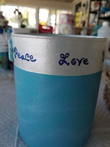 Beachy Candle Holder | 8" glass insert painted as the sea with foam at the top with lettering , Beach, Peace, Love inside driftwood container | beach vibes | beach decor | beachy | acrylic painting | acrylic artwork | acrylic art | beach | peace | love 