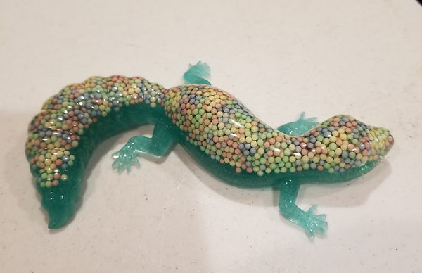 Candied Lizard | 6" resin lizard in pale green with mulitcolor pastel candies | resin | resin art | resin artwork | resin crafting | resin crafter | lizard | lizard love | lizard decor