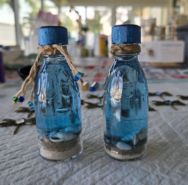 Duo Beach-in-Bottles | 3" beach in bottles with sand and shells in sea blue resin | resin | resin art | resin artwork | resin artist | beach decor | beach vibes