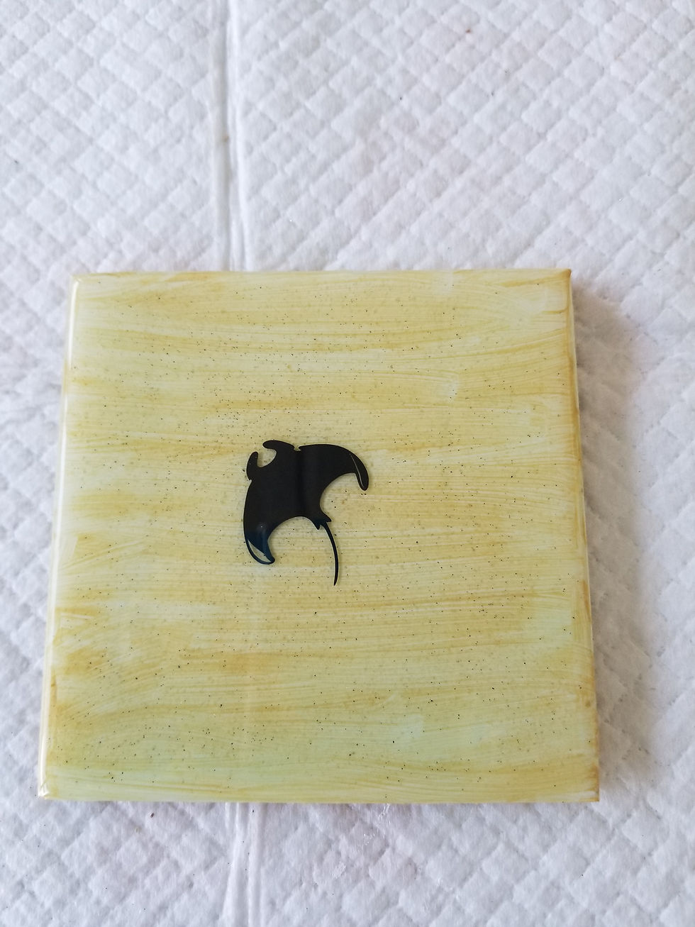Sting Ray Coaster | 4" tile coaster with sand, sea and a sting ray finished in resin | resin | resin art | resin artist | resin craft | resin crafter | coaster enthusiast | coaster junkie | sting ray