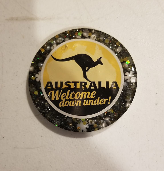 Australia | Welcome Down Under | 3" resin magnet in black ,yellow, gold and white | resin | resin craft | resin magnet | resin magnets |