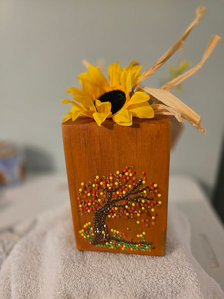 Autumn Winds | 4" wooden pumpkin embellished with beads forming an autumn tree with falling leaves | diamond dotz | bead projects | autumn decorations | pumpkins