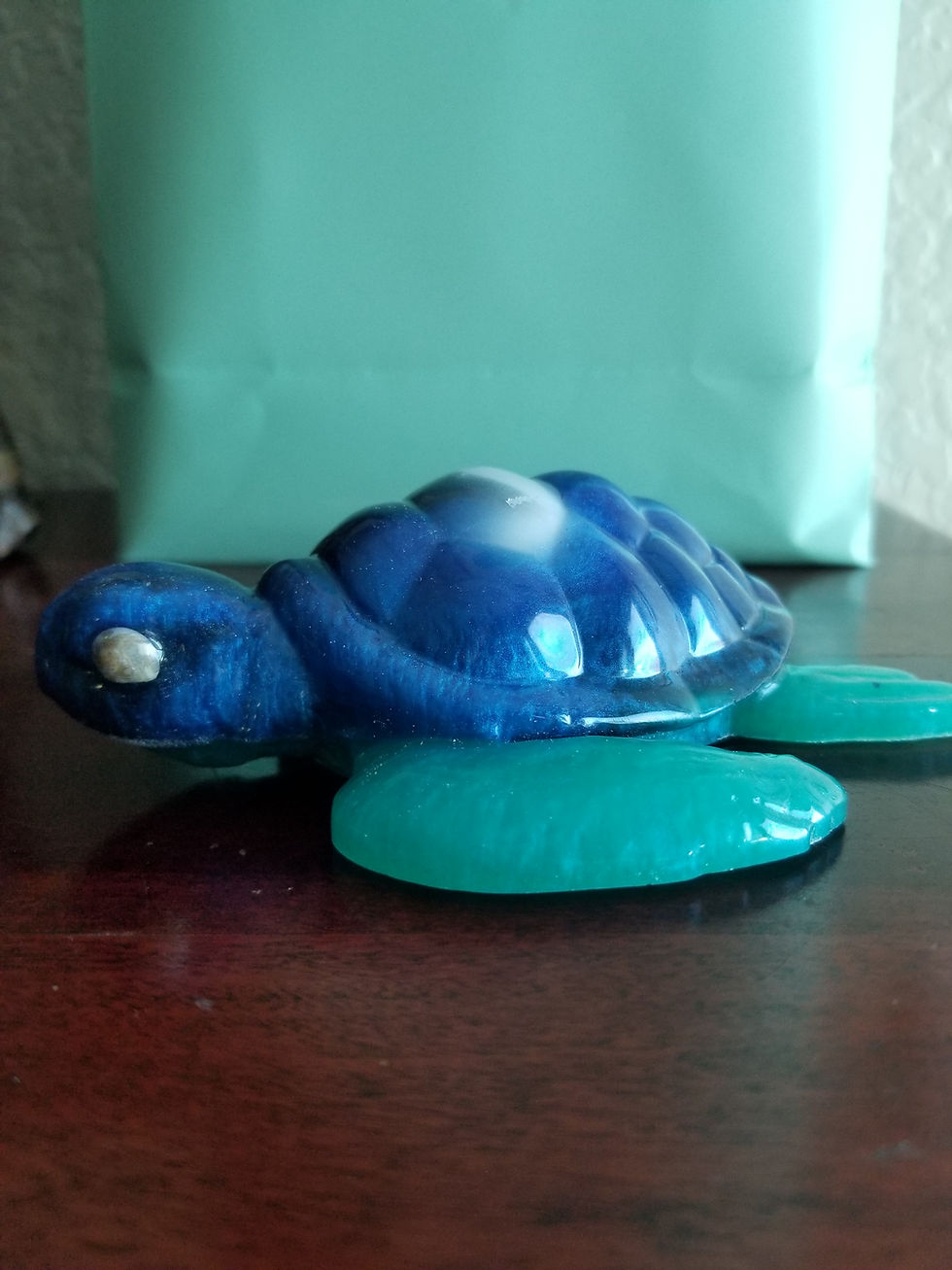 Turtle Nightlight | a 6" blue/green resin turtle with variable colored nightlight | resin | resin artist | resin artwork | turtles | turtle power