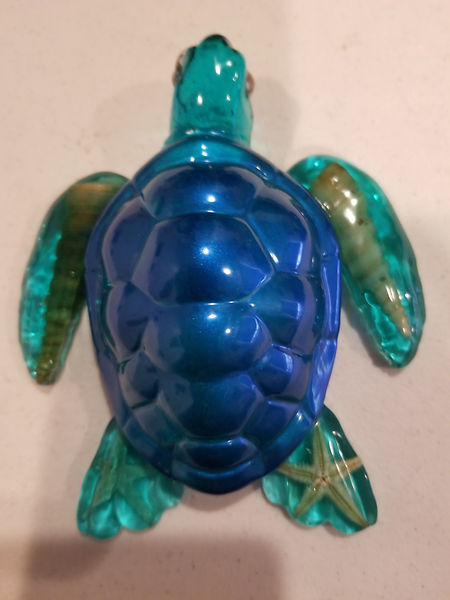 Turtle Nightlight | 6" resin turtle in sea green and sea blue with seashells and star fish in his flippers with seashell eyes | resin | resin art | resin craft | resin artist | resin crafter | turtles | turtle love | turtle decor