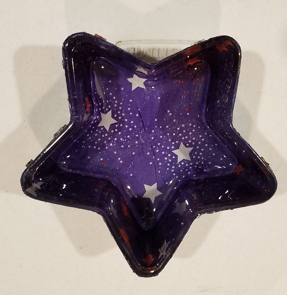 Stars and fireworks | 6" glass bowl with reverse decoupage and painted in deep navy blue with wood star cut outs attached on the outside of the bowl | decoupage | decoupage art | decoupage queen | star bowl | stars | red white and blue