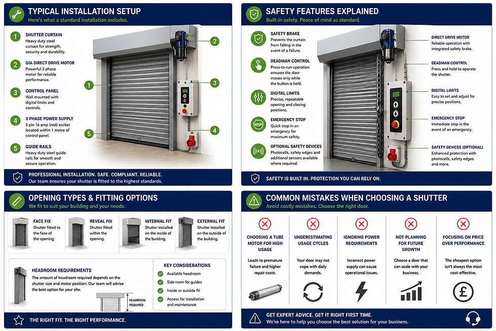 A practical guide to specifying, installing and safely operating a 3 phase industrial roller shutter.