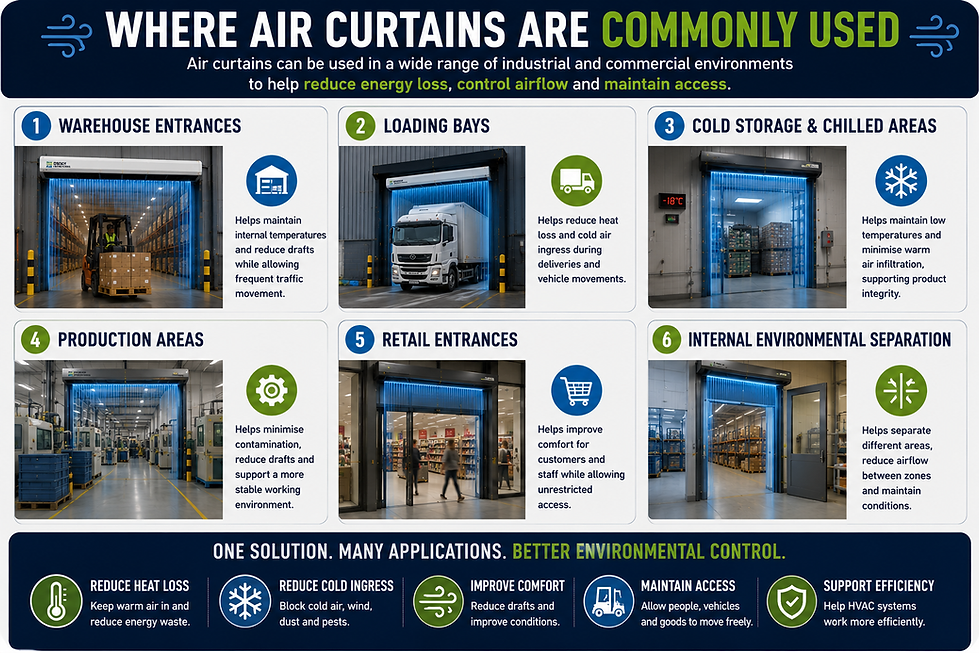 Where air curtains are commonly used