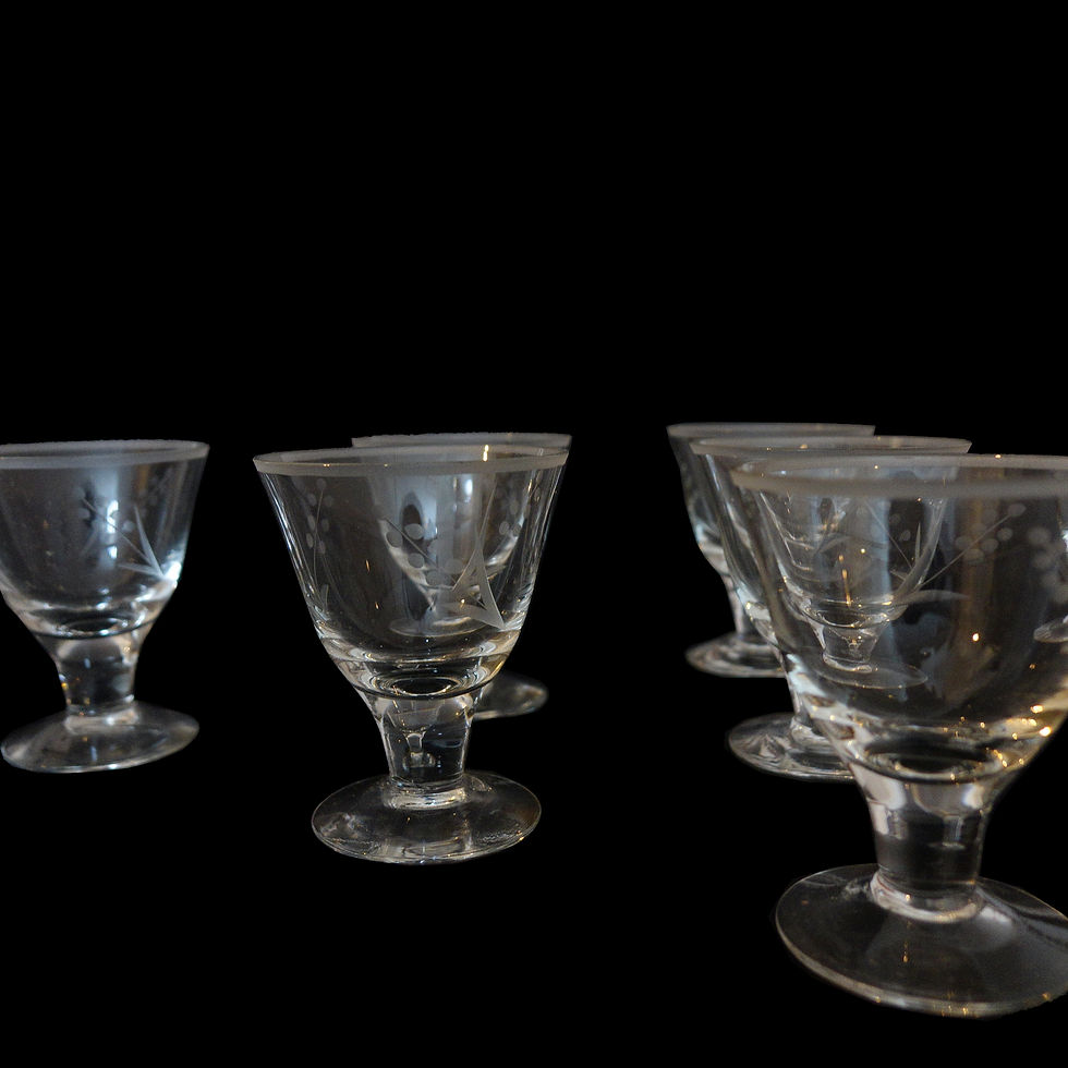 サムネイル： Lovely crystal snaps glasses with grape intarsia from Sweden early 1900s