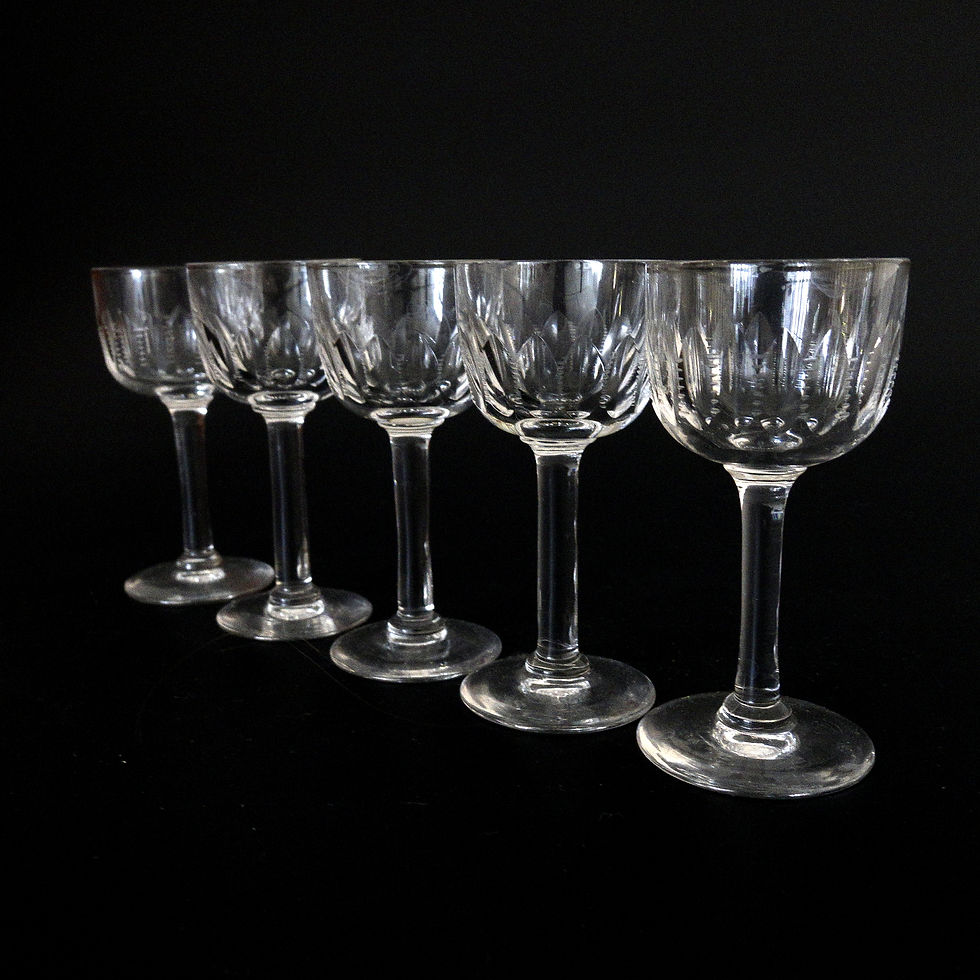 Thumbnail: Vintage Snaps Glasses set of six with Etched Patterns from Sweden early 1900s
