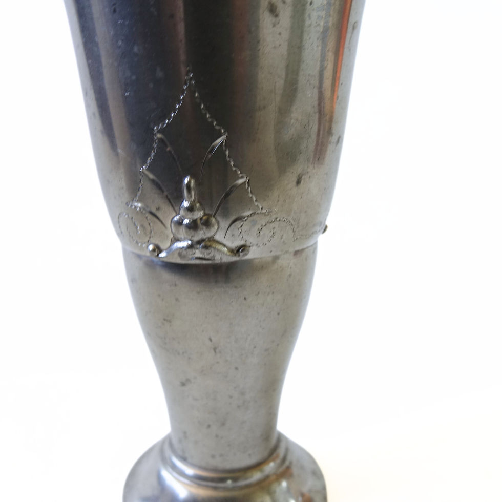 Thumbnail: Vintage handmade tin vase with embossed pattern early 1900s