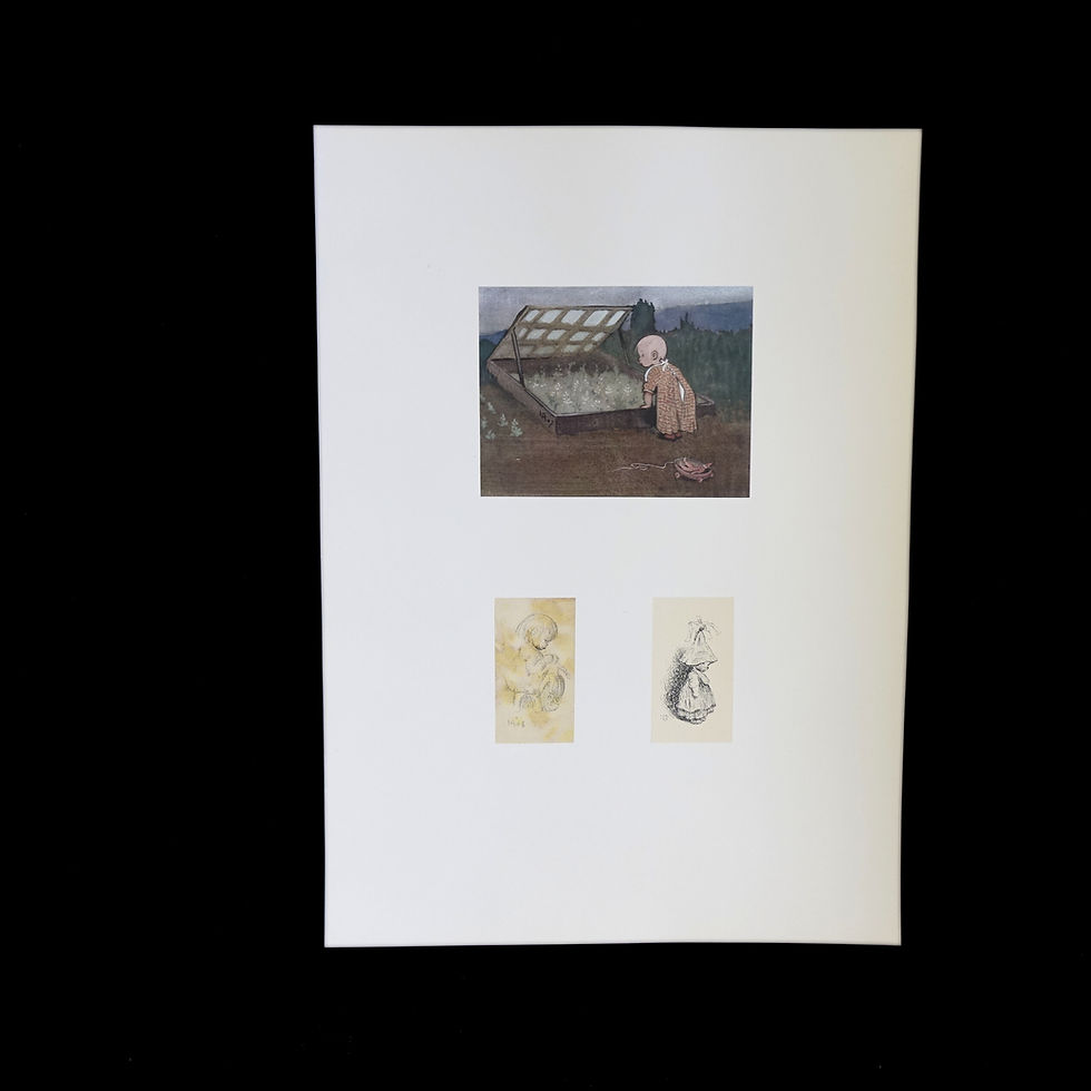 Thumbnail: Vintage poster painted by Ivar Arosenius "Lillan vid drivbänken/ Dockans"