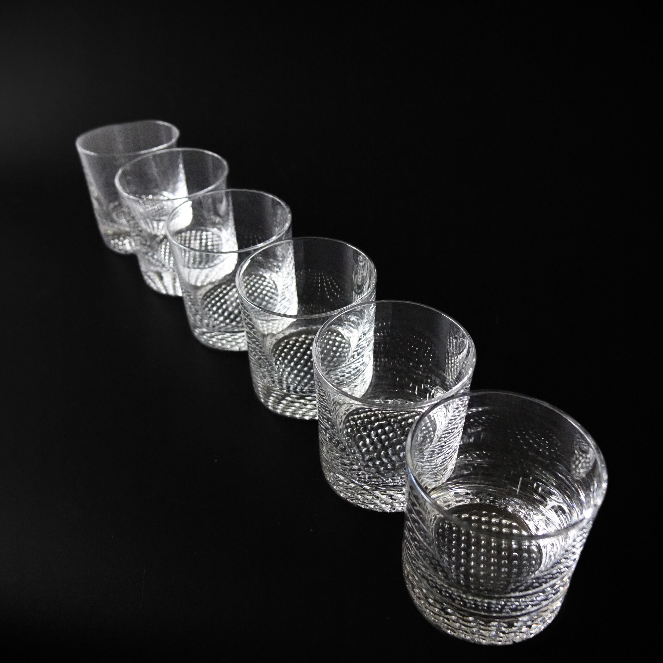 Vintage small whiskey glasses with rifled bottom from Sweden mid-century