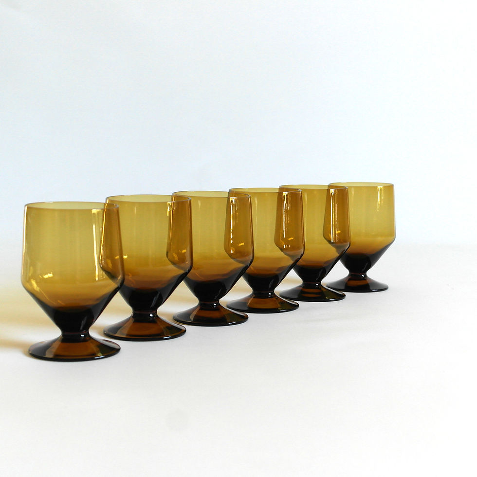 Thumbnail: Retro brown glass colored wine glasses from Sweden mid-century