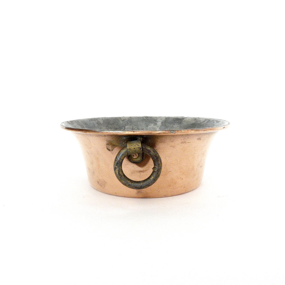 縮圖：Small antique copper tinned pot with cast iron ring from Sweden early 1900s