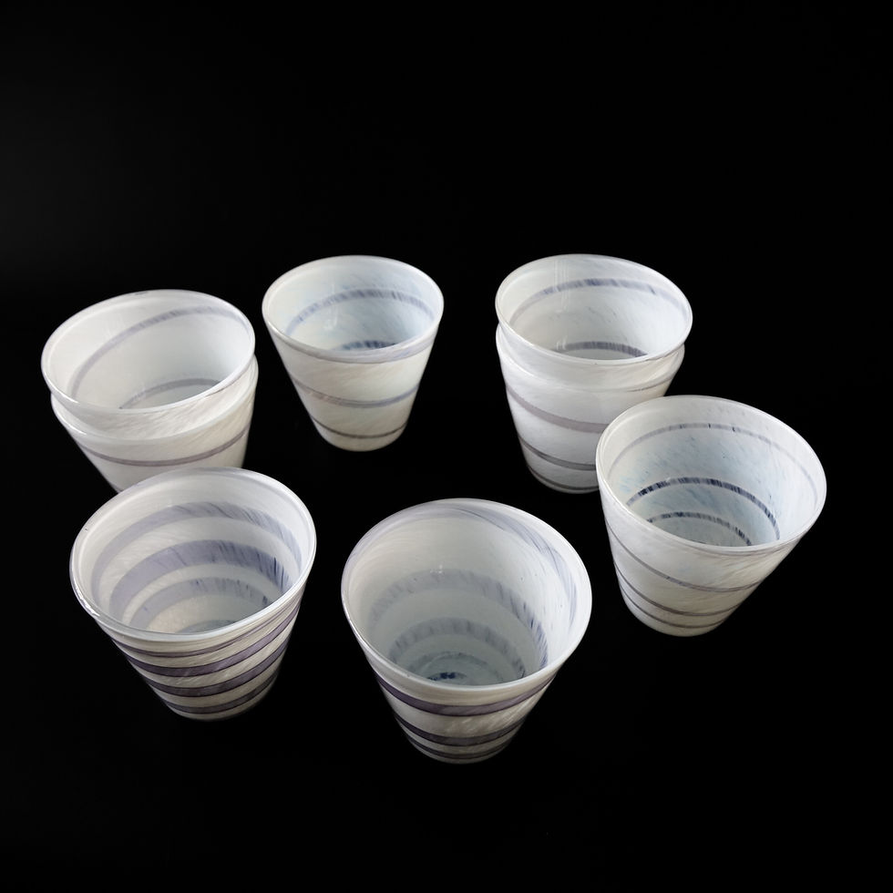 Thumbnail: Vintage handmade white and purple water glasses from Sweden