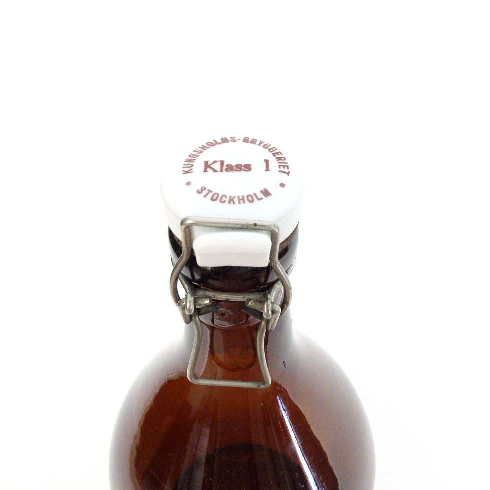 Thumbnail: Vintage brown glass bottle with porcelain cap, once used for "Svagdricka"