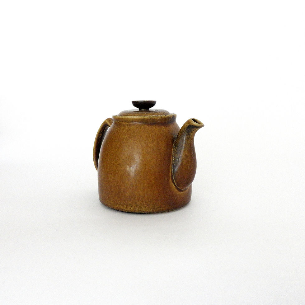 サムネイル： Vintage Ceramic Kettle with lid in brown from Sweden 1960s