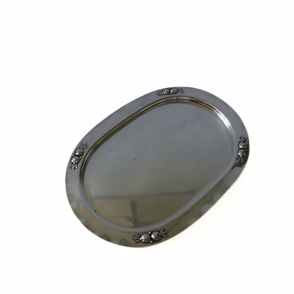 Thumbnail: Antique silver plated small oval tray with embossed flower pattern from Sweden e
