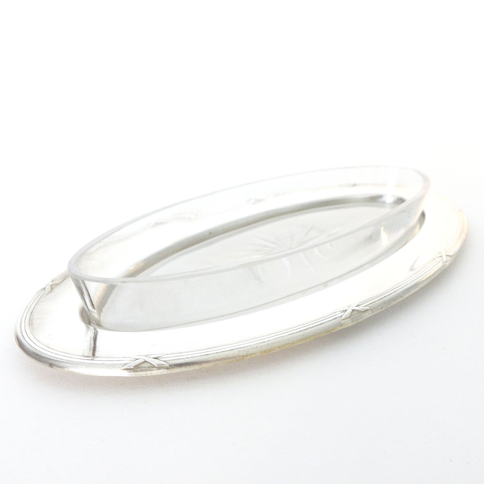 サムネイル： Antique silver plated plate with glass bowl from Sweden early 1900s