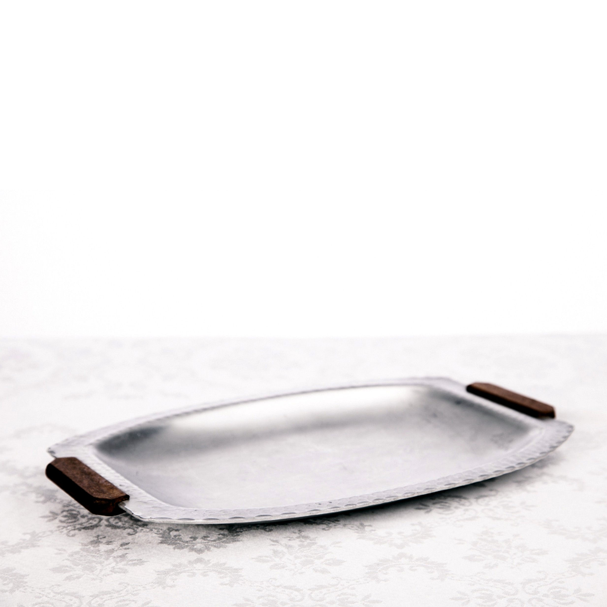 Swedish tin tray with teak handles mid-century