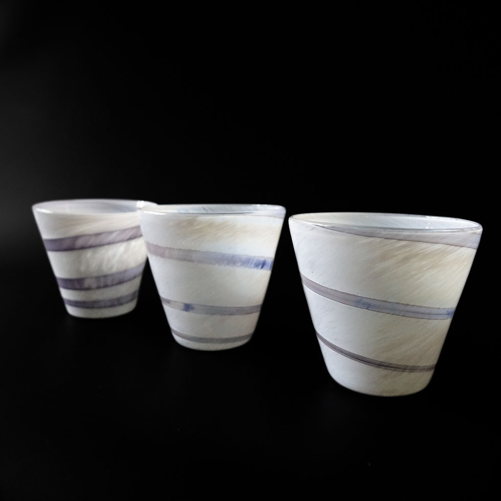 Thumbnail: Vintage handmade white and purple water glasses from Sweden
