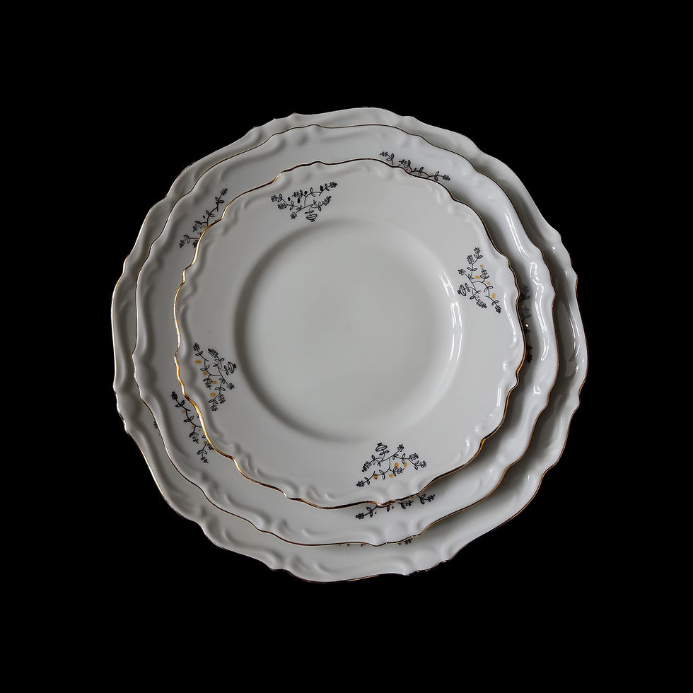 Thumbnail: Vintage Uppsala Ekeby K.P Karlskrona table ware with gold ribbon and grey branch