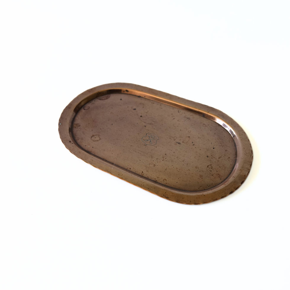 サムネイル： Small Copper oval tray with Arrows and Crown engraving from Sweden early 1900s