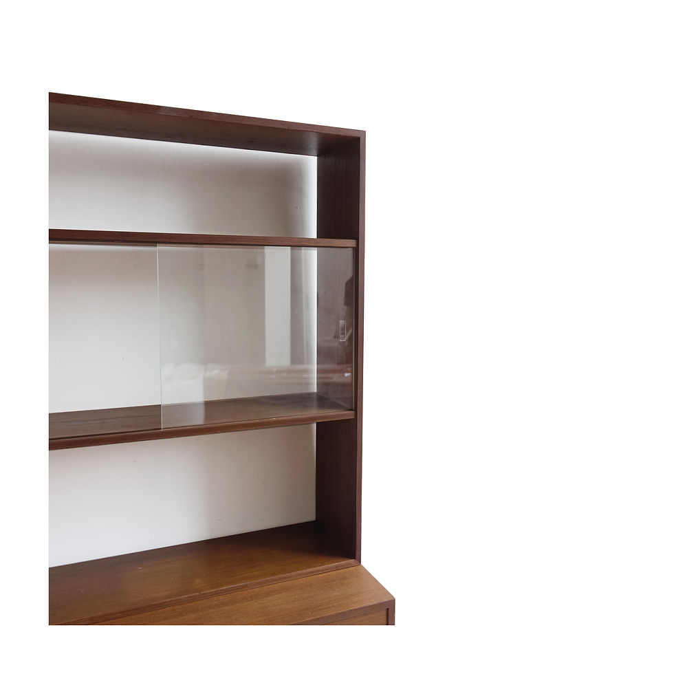 Thumbnail: Retro 1960s teak Bookshelf with sliding Glass cabinet from Sweden