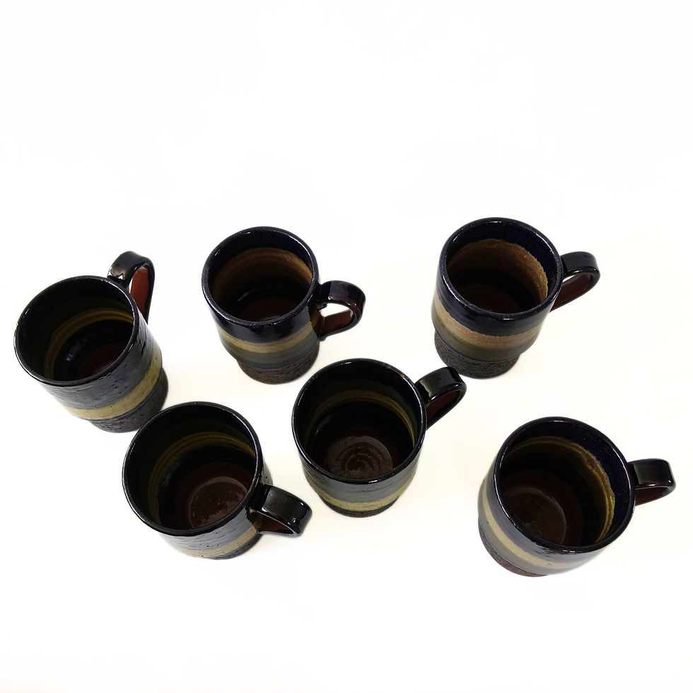 Thumbnail: Unique vintage large coffee mugs in brown/green/yellow from LAHOLM Sweden set