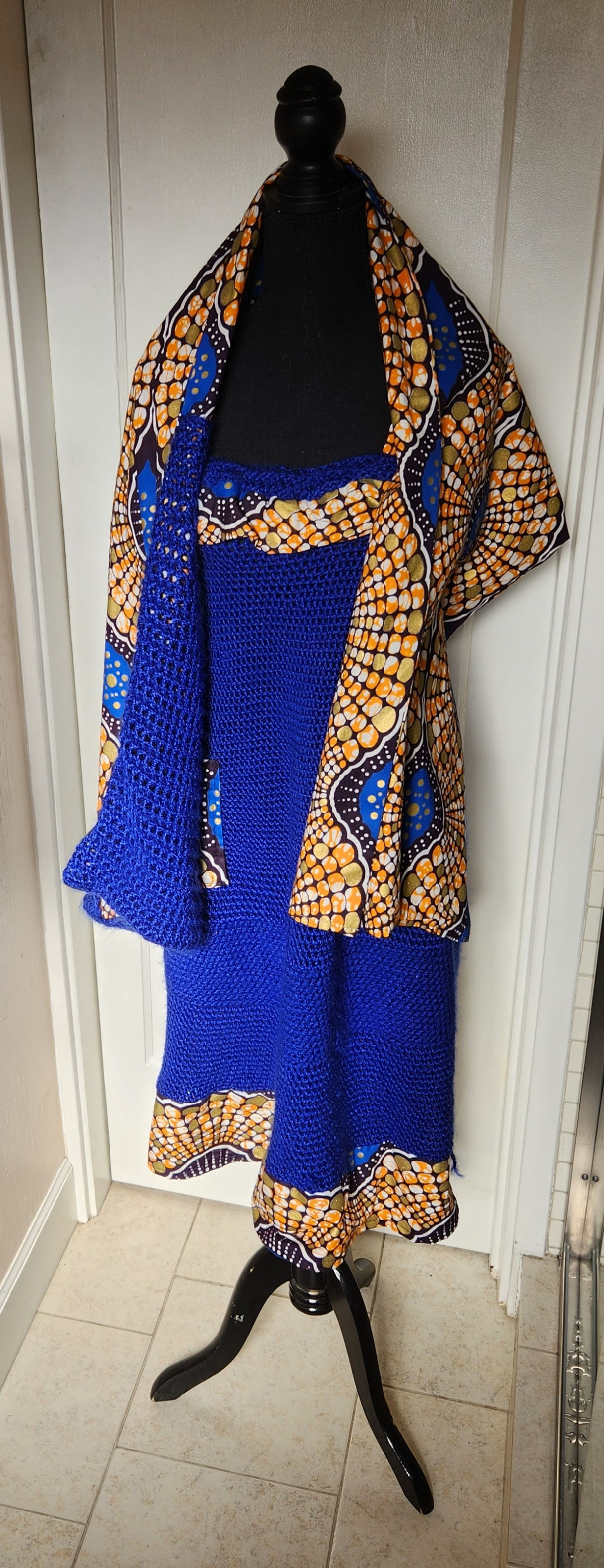 Crocheted Dress with African Cloth Accent