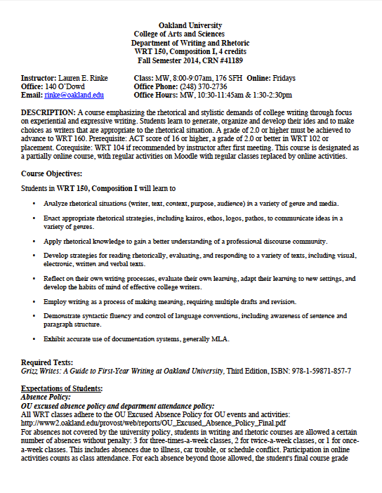 WRT 150 Syllabus