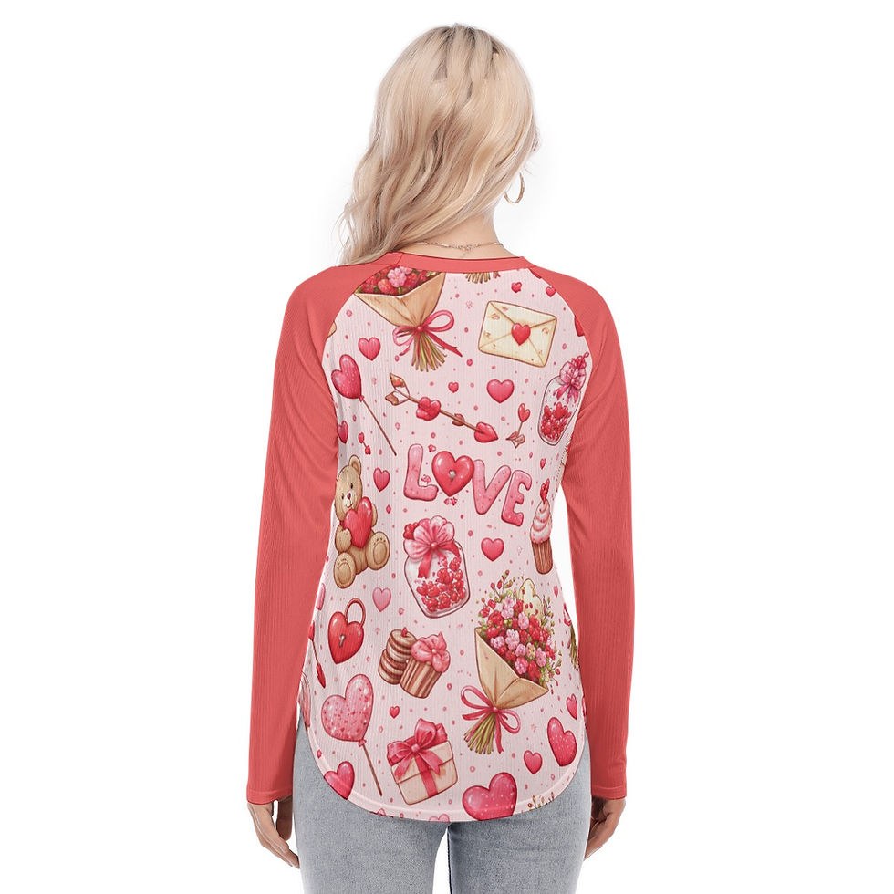 Thumbnail: All-Over Print Women's Raglan Sleeves U-Shaped Hem Long Sleeves Blouse