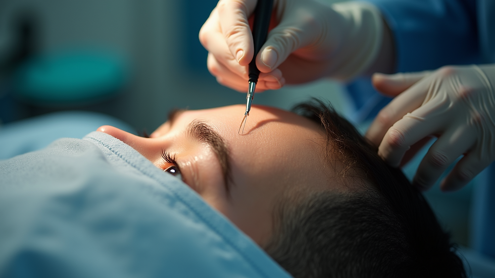 Close-up view of hair follicles being transplanted