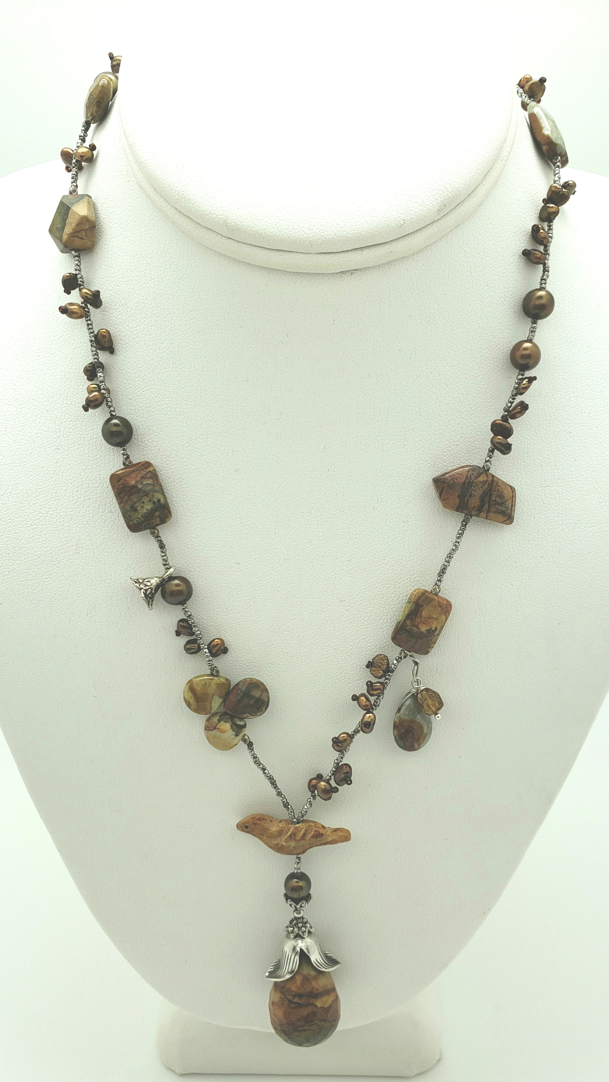Large Faceted Wild Horse Jasper Drop Necklace with Fine Silver