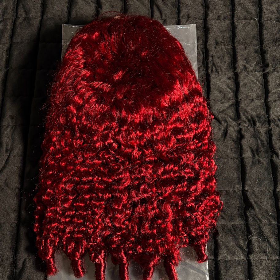 Full red curly wig with luxury lace frontal finish