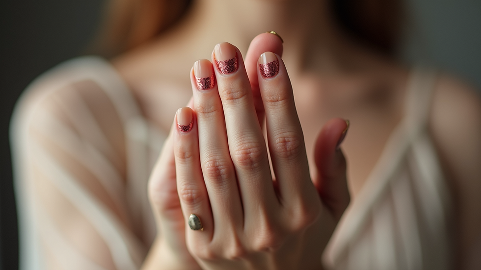 Close-up view of beautifully designed nail art on a hand