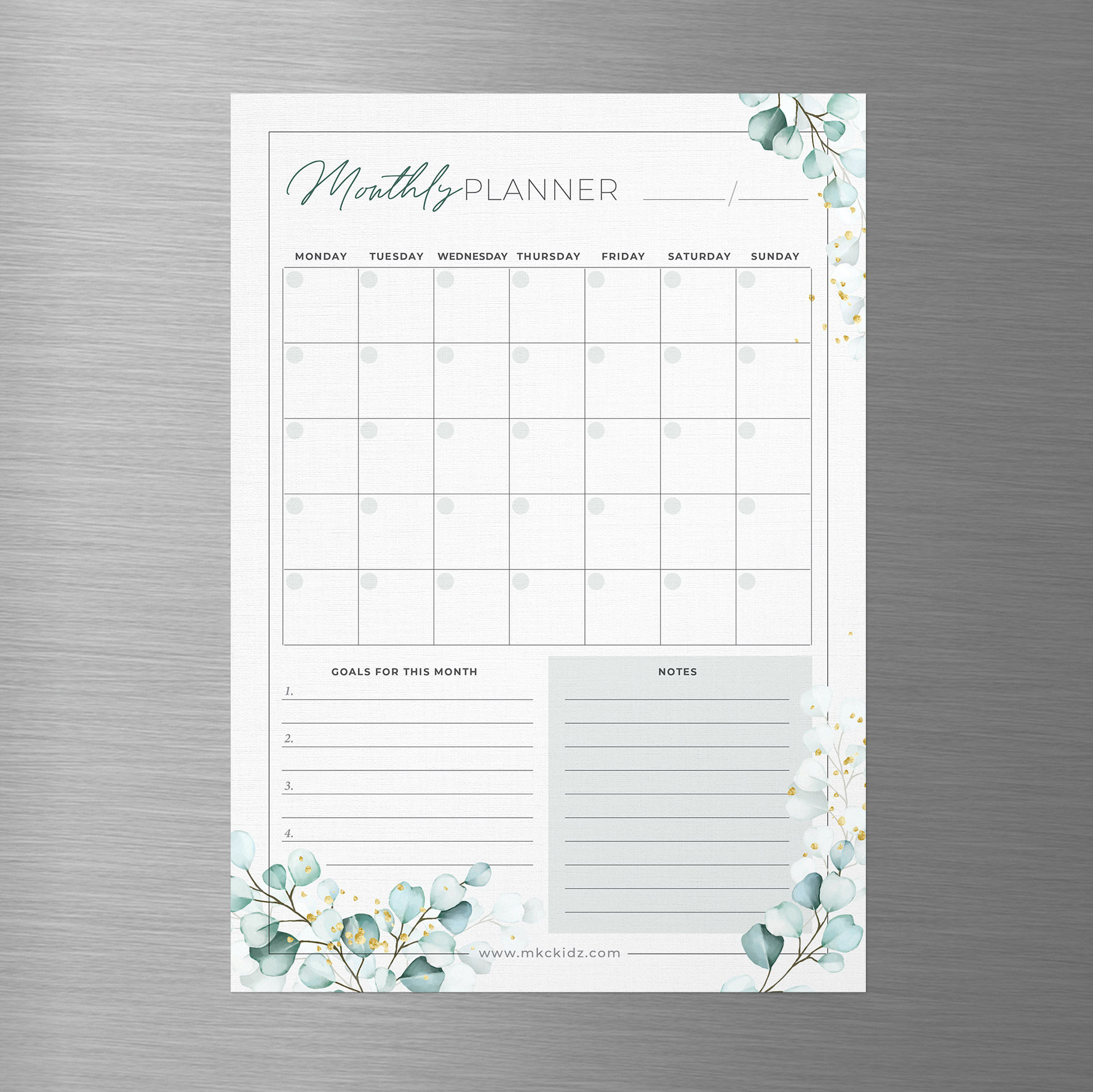 Magnetic Monthly Planner (Eng / Eucalyptus)